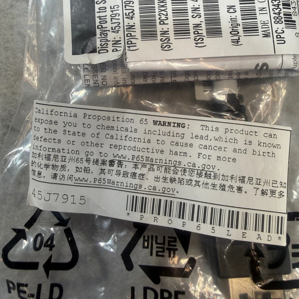 Lenovo DisplayPort to DVI-D Monitor Cable Unisex OS Black 45J7915 Sealed Adapter